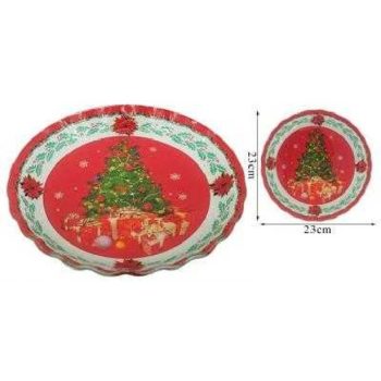 KÍNÁLÓ ÜVEG KEREK HULLÁMOS SZÉL KARÁCSONYI 23X23CM