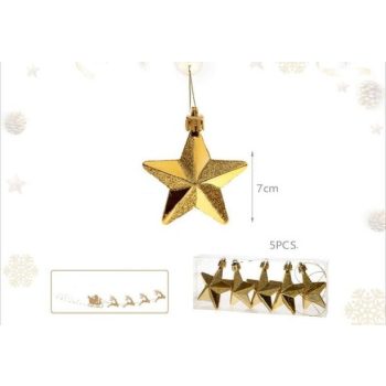 KARÁCSONYI DÍSZ "ÖTÁGÚ CSILLAG" 7CM 5DB