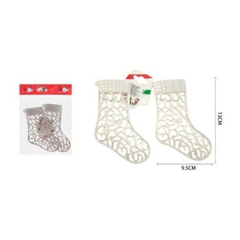 KARÁCSONYI DÍSZ ZOKNI 2DB-OS 9,5X13CM