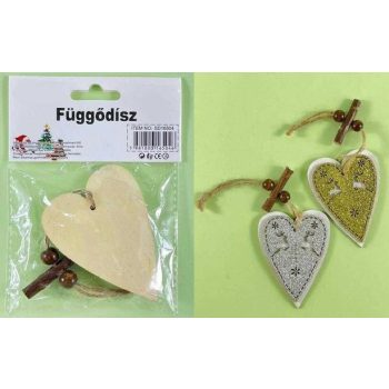   KARÁCSONYI FÜGGŐDÍSZ KÉTRÉTEGŰ SZÍV ARANY ÉS EZŰST SZARVAS 8CM
