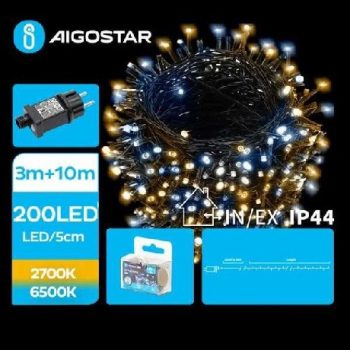   FÉNYFÜZÉR KÜLTÉRI LAPOS FEJŰ MELEG/HIDEG FEHÉR 3+10M 200LED 8FUNKCIÓ+IDŐZÍTÓ+MEM