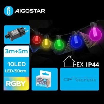   FÉNYFÜZÉR KÜLTÉRI G50 IZZÓ SZÍNES (PIROS,ZÖLD,SÁRGA,KÉK) 3+5M 10LED 8FUNKCIÓ+IDŐ