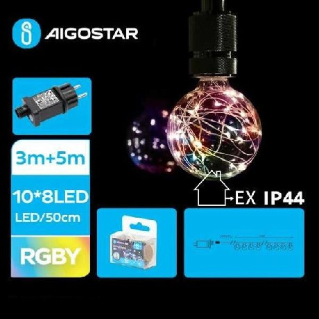 FÉNYFÜZÉR KÜLTÉRI G50 IZZÓ SZÍNES (PIROS,ZÖLD,SÁRGA,KÉK) 3+5M 10LED 8FUNKCIÓ+IDŐ