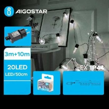  FÉNYFÜZÉR KÜLTÉRI IZZÓ HIDEG FEHÉR 3+10M 20LED 8FUNKCIÓ+IDŐZÍTÓ+MEMÓRIA IP44
