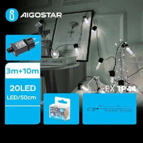 FÉNYFÜZÉR KÜLTÉRI IZZÓ HIDEG FEHÉR 3+10M 20LED 8FUNKCIÓ+IDŐZÍTÓ+MEMÓRIA IP44