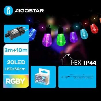   FÉNYFÜZÉR KÜLTÉRI IZZÓ SZÍNES (PIROS,ZÖLD,SÁRGA,KÉK) 3+10M 20LED 8FUNKCIÓ+IDŐZÍT