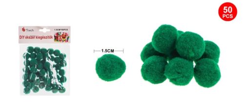 POMPOM SÖTÉTZÖLD 1,5CM 50DB-OS