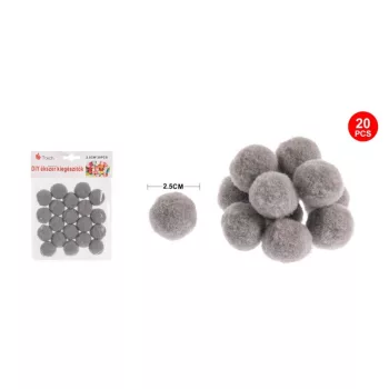 POMPOM SZÜRKE 2,5CM 20DB-OS