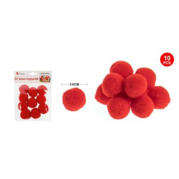 POMPOM PIROS 3CM 10DB-OS