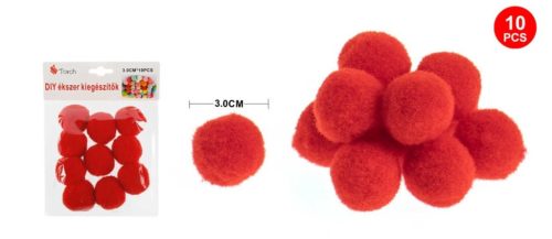 POMPOM PIROS 3CM 10DB-OS