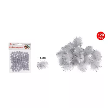 POMPOM CSILLÁMOS EZÜST 1CM 120DB-OS
