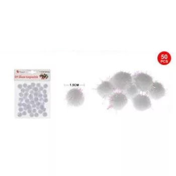 POMPOM CSILLÁMOS FEHÉR 1,5CM 50DB-OS