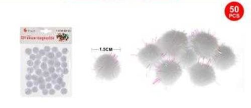 POMPOM CSILLÁMOS FEHÉR 1,5CM 50DB-OS
