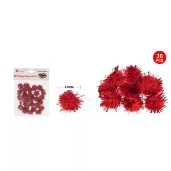 POMPOM CSILLÁMOS PIROS 2CM 30DB-OS