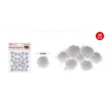 POMPOM CSILLÁMOS FEHÉR 2CM 30DB-OS