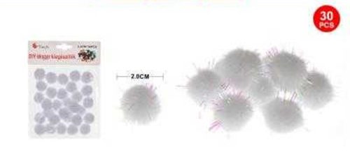 POMPOM CSILLÁMOS FEHÉR 2CM 30DB-OS