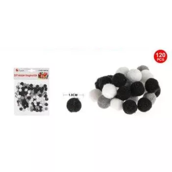 POMPOM FEKETE-FEHÉR 1CM 120DB-OS