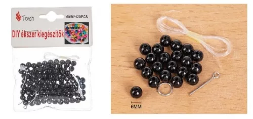 AKRIL GYÖNGY 6MM 120DB-OS FEKETE