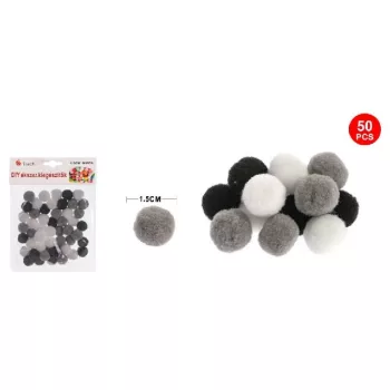 POMPOM SZÜRKE ÁRNYALATOK 1,5CM 50DB-OS