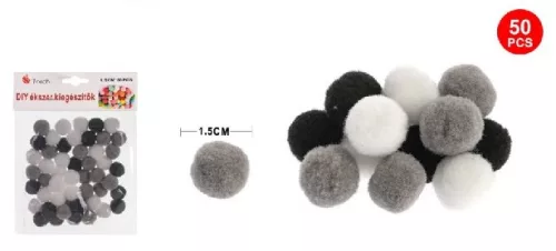 POMPOM SZÜRKE ÁRNYALATOK 1,5CM 50DB-OS
