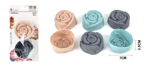 SÜTŐFORMA RÓZSA SZILIKON 6DB-OS 7*3,5CM UFFINPAPÍR