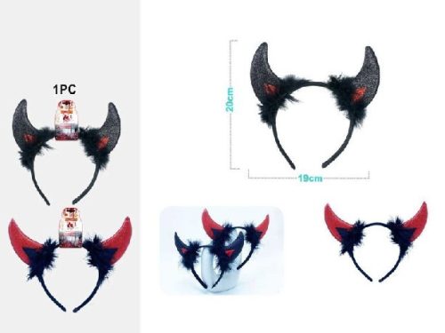 FEJPÁNT ÖRDÖG SZARV 19X20CM 2F. SZÍN  HALLOWEEN