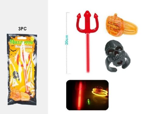 KIEGÉSZÍTŐ SZETT 3DB-OS  FLUORESZKÁLÓ ( SZIGONY, GYŰRŰ, KARKÖTŐ ) HALLOWEEN