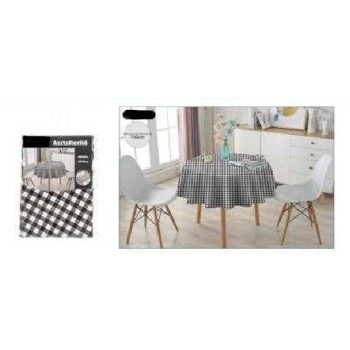 ASZTALTERÍTŐ KEREK 140CM FEKETE-FEHÉR KOCKÁS MŰA.