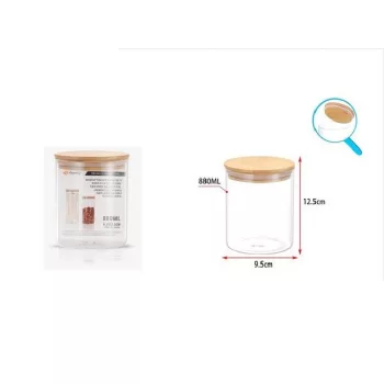 ÜVEG TÁROLÓ BAMBUSZ FEDŐVEL 880ML