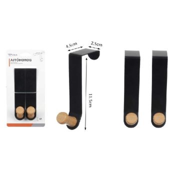 AKASZTÓ AJTÓRA 2DB-OS FEKETE BAMBUSZ/FÉM 4,5X2,5X11,5CM