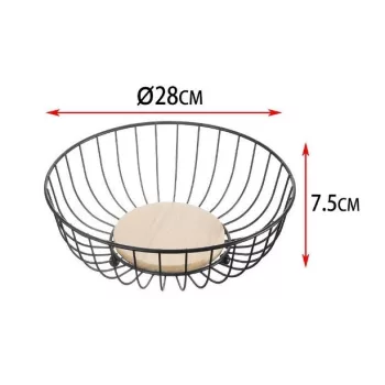 GYÜMÖLCSKOSÁR FÉM FEKETE, FA ALJÚ 28X7,5CM