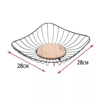 GYÜMÖLCSKOSÁR FÉM FEKETE, FA ALJÚ 28X28X5,5CM