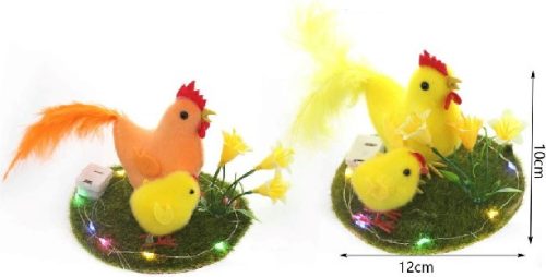 HÚSVÉTI DEKOR TYÚKANYÓ ÉS CSIBE 10X12CM LED-ES