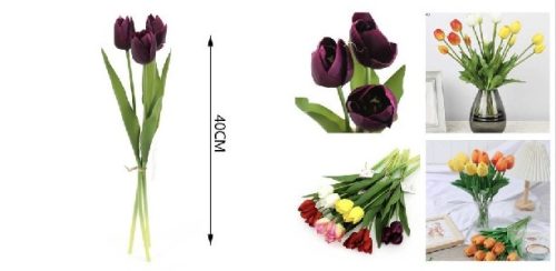 MŰVIRÁG TULIPÁN 3 SZÁLAS 40CM TÖBB FÉLE SZ.