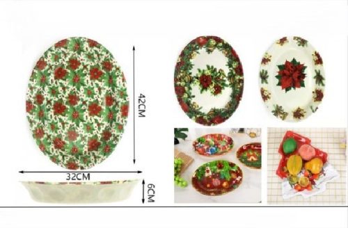 KARÁCSONYI KÍNÁLÓTÁL OVÁLIS 32X42X6CM TÖBB FÉLE MINTA MŰA.