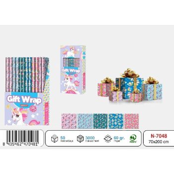 CSOMAGOLÓPAPÍR UNIKORNIS 200X70CM TÖBBFÉLE