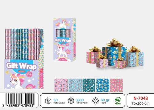 CSOMAGOLÓPAPÍR UNIKORNIS 200X70CM TÖBBFÉLE