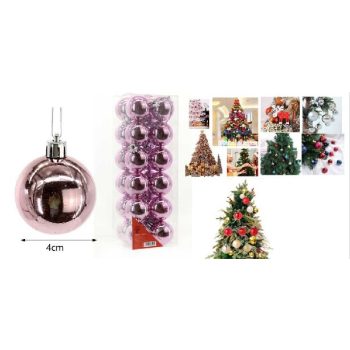 KARÁCSONYFA GÖMB DÍSZ 4CM 24DB-OS RÓZSASZÍN
