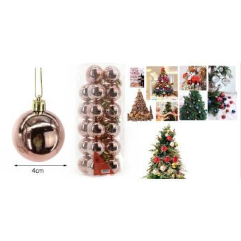 KARÁCSONYFA GÖMB DÍSZ 4CM 24DB-OS RÓZSAARANY