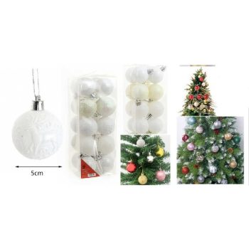 KARÁCSONYFA GÖMB DÍSZ 5CM 20DB-OS FEHÉR