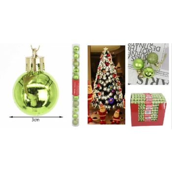 KARÁCSONYFA GÖMB DÍSZ 3CM 12DB TUBUSOS GYÜMÖLCSZÖLD