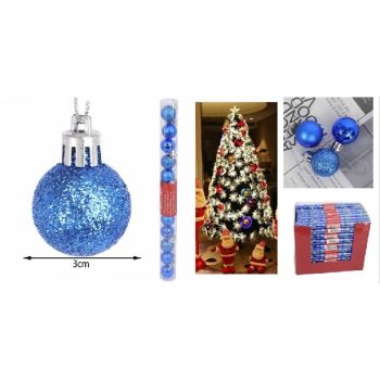 KARÁCSONYFA GÖMB DÍSZ 3CM ZAFÍRKÉK 12DB TUBUSOS