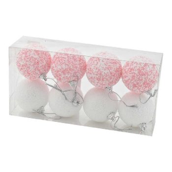   KARÁCSONYFA GÖMB DÍSZ MŰA. 2F. FEHÉR ÉS RÓZSASZÍN 8DB