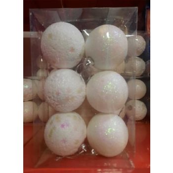 KARÁCSONYFA GÖMB DÍSZ MŰA. 7CM FEHÉR 6DB