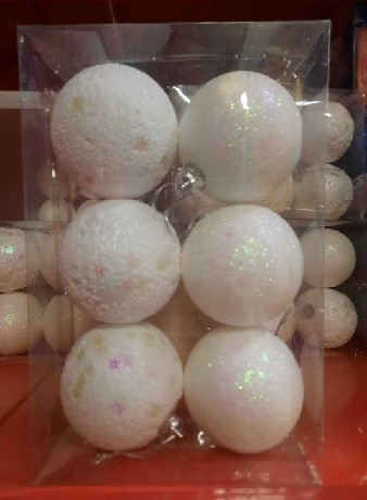 KARÁCSONYFA GÖMB DÍSZ MŰA. 7CM FEHÉR 6DB