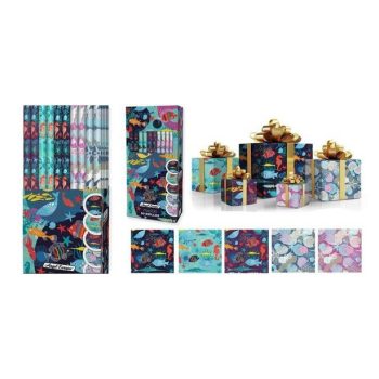 CSOMAGOLÓPAPÍR 70X200CM 5F. TENGERI ÁLLATOK (50/DISPL)