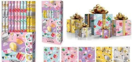 CSOMAGOLÓPAPÍR 70X200CM 5F. SZÜLINAPI (50/DISPL)