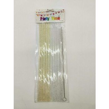   SZÍVÓSZÁL 10DB-OS, 25CM CSILLÁMOS, MOSHATÓ + TISZTÍTÓ KEFE