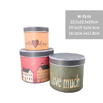   DÍSZDOBOZ KEREK 3DB-OS  NAGY:22,5X22,5X19CM  LOVE MUCH PAPÍR