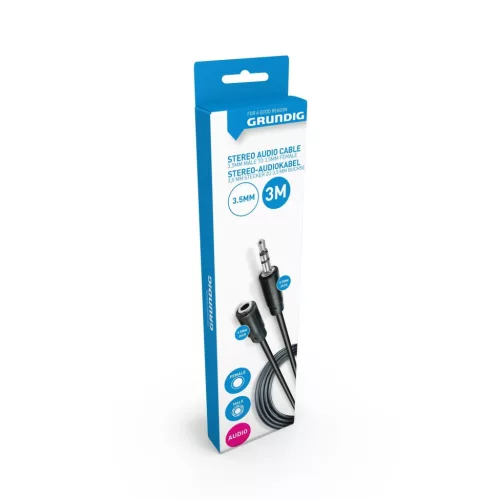 KÁBEL AUDIO STEREO 3,5MM 3M PVC 3,5MM MALE 3,5MM FEMALE